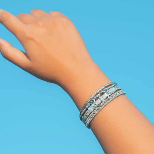 FANCY SHINY Boho Leather Wrap Bracelet Stackable Infinity Chunky Cuff Bracelets Western Hippie Outfits Jewelry Valentine Gifts for Women - color: Silver