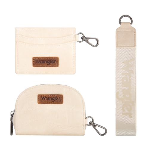 Wrangler KeyChain Wallet Wristlet Wallets for Women Dual Pouch Wristlet with Zipper Womens Credit Card Holder Wallet - color: A-Tan