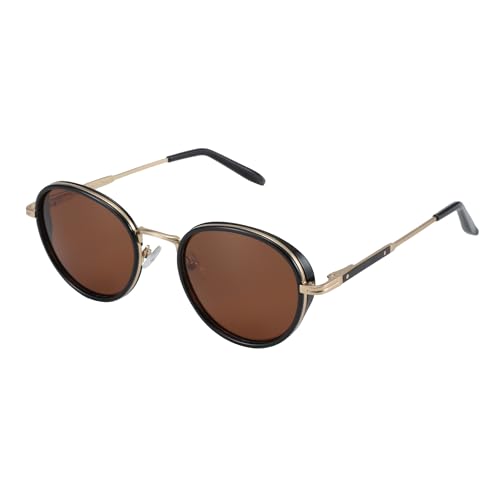 ZENOTTIC Retro Round Polarized Steampunk Sunglasses for Men Women-Circle Vintage Design Metal Frame UV400 Shades - color: C04 Gold Frame Brown Lens