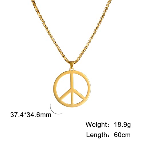 LIKGREAT Peace Necklace Peace Sign Symbol Pendant Necklace Box Chain Necklace for Women Men - color: gold