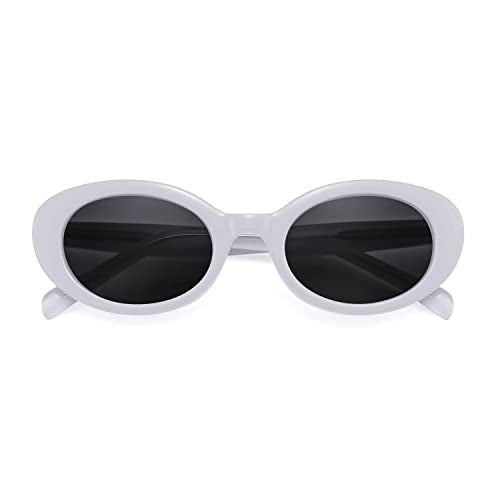 FEISEDY Sunglasses Womens, Retro Oval Cateye Sun Glasses Men, Small 90s Style B4128 - color: White