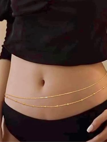 MODRSA Gold Body Chain Jewelry for Women Back Necklace for Backless Dress Backdrop Pearl Rhinestone Belly Chain Waist Chains Bra Chains Lingerie Summer Bikini Bodychain Trendy Sexy Stomach Jewelry - color: C3- Waist chain - beaded gold
