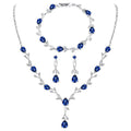 Jewelry Set for Women, Necklace Dangle Earrings Bracelet Set with White AAA Cubic Zirconia, Allergy Free Wedding Party Jewelry for Bridal Bridesmaid - color: Necklace+Earrings+Bracelet-blue