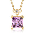 18K Gold-Plated Non Tarnish Birthstone Necklace for Women, 5A Princess Cut Cubic Zirconia Pendant, Birthday Anniversary Valentine's Gift, 18-20 Inches - color: 2-Feb-Light Purple