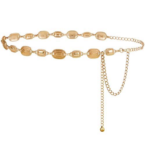 FIORETTO Western Waist Chain Belt Metal Concho Belt for Women Cowgirl Cowboy Boho Country Belt for Dress Jean - color: Gold-15, size: Fit Waist Up to 46"