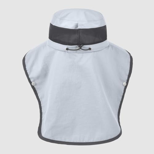 Womens Sun Hat Wide Brim UPF50+ Outdoor Sun Protection Ladies Fishing Hat with Neck Flap Detachable Face Cover - color: Light Grey