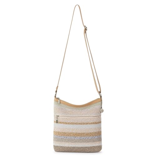 The Sak Lucia Crossbody Bag in Crochet, Convertible Purse with Adjustable Shoulder Strap - color: Sand Stripe
