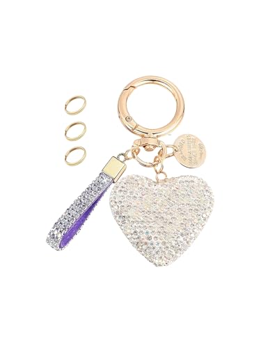 Keychain for Women Girls Bling Heart/Star/Strawberry Key Chain Accessories for Key/Backpack Bag Charm - color: Purple Heart