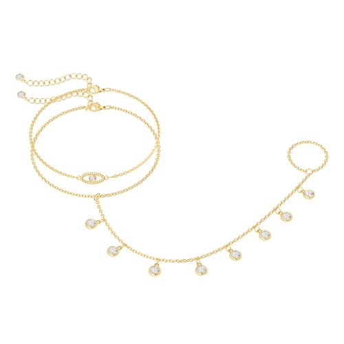 CHESKY 14k Gold Plated Hand Chain Bracelet for Women Trendy, Dainty Ring Bracelets Hand Chain Finger Nail Bracelet Simple Gold Hand Jewelry for Women Gifts - style: Eye