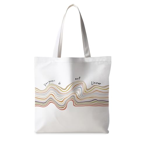 Motivational Canvas Tote Bag,Positive Affirmation Gifts for Women Men Reusable Grocery Shopping Tote Bag Purse - color: Progress is Not Linear