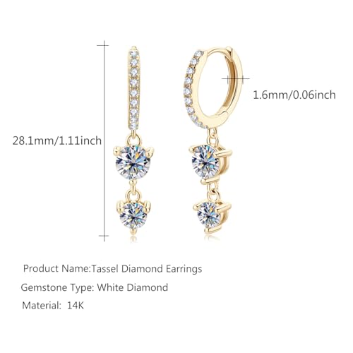 14K Gold over S925 Sterling Silver Long Tassel 0.8ct Diamond Hinged Hoop Earrings, VVS1 D-Color Drop Earrings Luxurious Gift for Anniversary - color: Yellow Gold