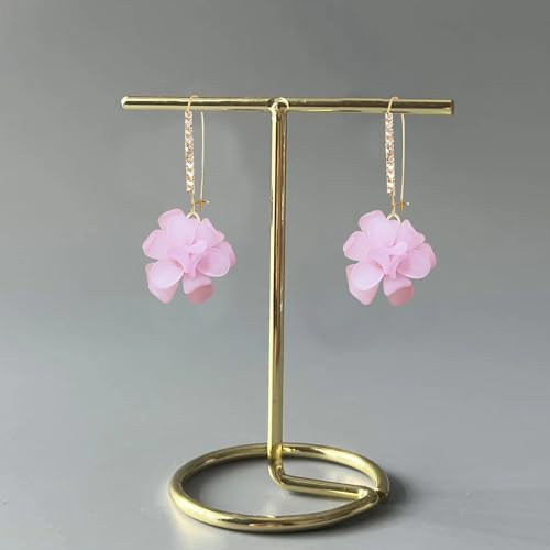Boho Flower Dangle Earrings for Women Long Drop Resin Acrylic Tiered Petal Statement Earrings Handmade Lightweight Vintage Floral Chunky Drop Jewelry - color: Pink