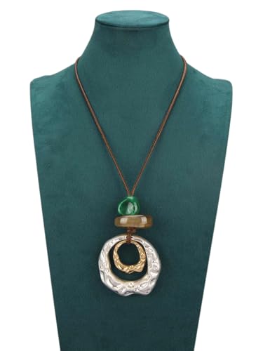 Jeilwiy Leather Necklace for Women Funky Necklace Choker String Cord Necklace with Pendant Boho Style Jewelry - style: Brown Sweater Necklace