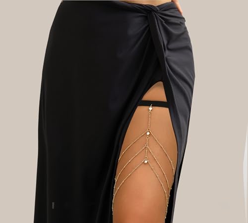 Gold Pearl Thigh Chain Layered Sexy Leg Wrap Garter Belt Boho Beach Body Chain Jewelry Bikini Thigh Accessory for Women - color: Gold