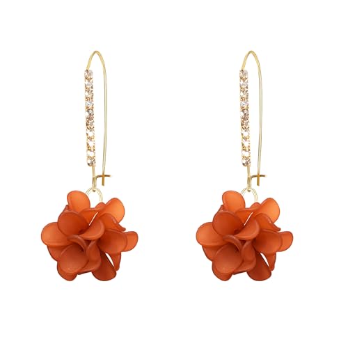 Boho Flower Dangle Earrings for Women Long Drop Resin Acrylic Tiered Petal Statement Earrings Handmade Lightweight Vintage Floral Chunky Drop Jewelry - color: Brown
