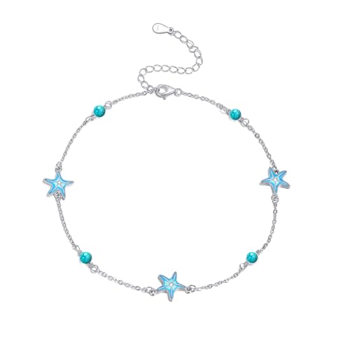 CRMAD Beach Starfish Anklet for Women Sterling Silver Moonstone Beach Anklet Irish Jewelry (starfish) - style: starfish-L