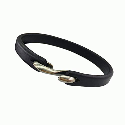 Mens Genuine Leather Bracelet - Handmade Adjustable Leather Cuff Bracelet punk Style leather wrap Wristband for Men - color: S-Hook Black