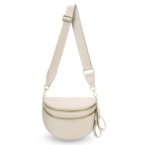 Cross Body Bag For Women Belt Bag Sling Bum Bag Fanny Packs Wallets Purse Spacious Nylon With Adjustable Strap - color: Beige