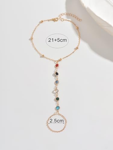 Boho Barefoot Sandals Anklet for Women Gold Tone Toe Ring Ankle Bracelet Colorful Crystal Stone Foot Jewelry for Beach Wedding Summer Party