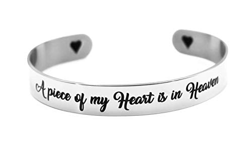 Memorial cuff bracelet, "A piece of my Heart is in Heaven", Memorial Jewelry, Loss Of Loved One, Loss of Baby, In loving Memory