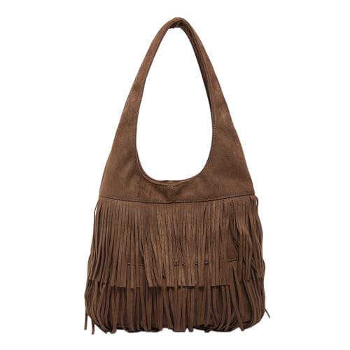 CORIOS Women Suede Handbag Vintage Fringe Hobo Bag Shoulder Bag with Tassel Hippie Western Purse Large Tote Bag - color: Coffee