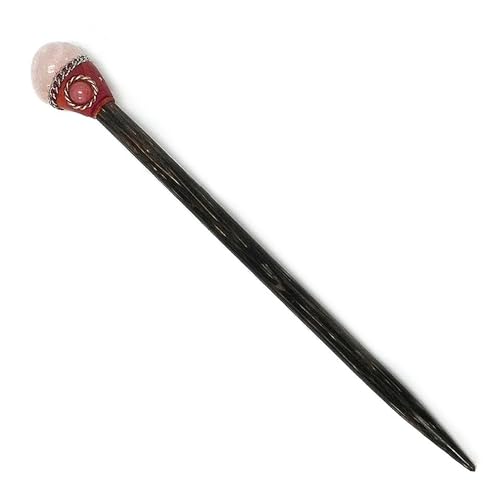 Mia Jewel Shop - Natural Tumbled Healing Gemstone Crystal Chonta Wooden Hair Sticks – Handmade Hair Sticks for Women | Hair Pins Boho Reiki Accessories, Fashion Gifts (Pink Rose Quartz) - color: Pink Rose Quartz