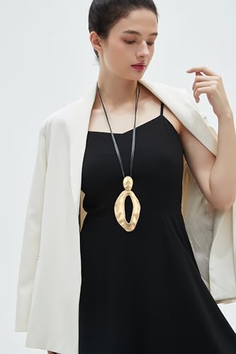 GelConnie Leather Necklace for Women Large Pendant Long Brown Necklace Circle Leather Choker Vintage Sweater Necklace Gold Chunky Boho Necklaces for Women - style: Big Gold Long Necklace