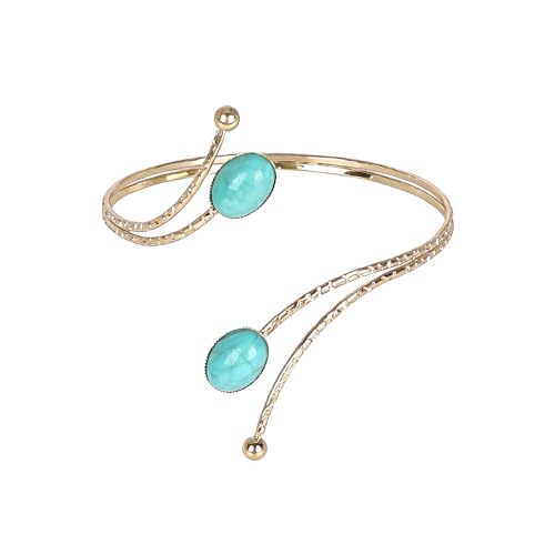 Upper Arm Cuff for Women, Simple Sexy Harness Armlet Bracelet with Crystal Adjustable Upper Arm Chain Bangle Arm Band for Women - color: Gold Blue