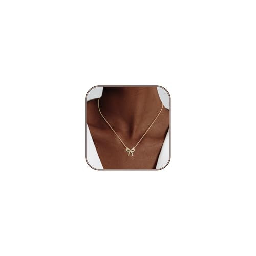 OGD Gold Necklace for Women, Bow Necklace 14K Layered Gold Necklace Dainty Bow Pendant Choker Necklace Trendy Bow Necklace Gold Chain Necklaces for Women Jewelry Gift - color: Cubic Zirconia Bow-Gold