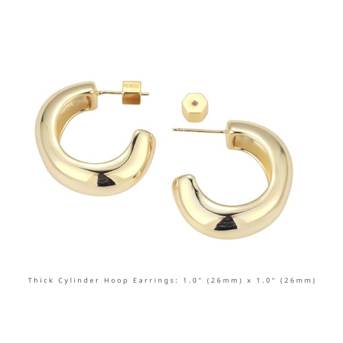RENAIZ Bold Statement Hoop & Stud Earrings for Women – 14K Gold & Rhodium Plated Maximalist Jewelry, Chunky Geometric Boho Earrings, Hypoallergenic Non-Tarnish Trendy Gift - color: Yellow Gold, style: Thick Cylinder