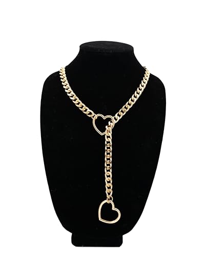 Heart O-ring Slip Chain Necklace For Women, Handmade Punk Gothic Cuban Necklace Jewelry Adjustable Lariat Y-Necklace - color: Gold, size: 29"