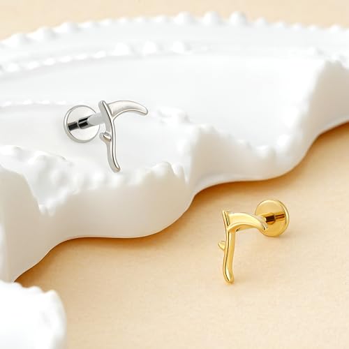 FINE4U 1PC ASTM F136 Titanium Internally Threaded Piercing Jewelry Stud 16G 6mm 8mm for Helix, Tragus, Conch, Flat - color: Sickle - Tit