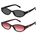 Retro Oval Sunglasses for Women Men Y2k Narrow Cat Eye Sunnies Skinny Shades AR82299 - color: B01 Black/Grey+burgundy/Red Grading