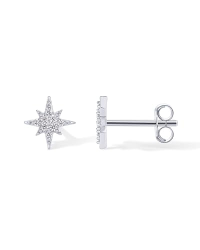 PAVOI 14K Gold Plated Dainty Stud Earrings for Women - 925 Sterling Silver Posts Earrings with Cubic Zirconia - Celestial Lightning Bolt, Moon, Star, and Flower Gold Jewelry Gifts - style: North Star