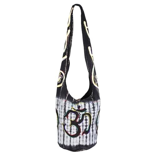 Mandala Crafts Hippie Bag, Large Boho Hobo Purse for Women, Crossbody Shoulder Sling Bags for Indie Style Bohemian Accessory - style: Black Om