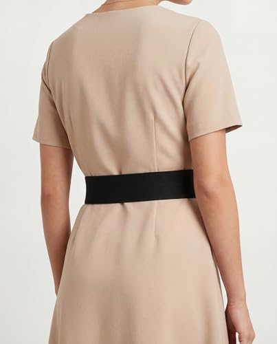 BlackButterfly Wide Elastic Waist Cinch Stretch Waistband Retro Vertical Clasp Buckle Belt - color: Black, size: Medium