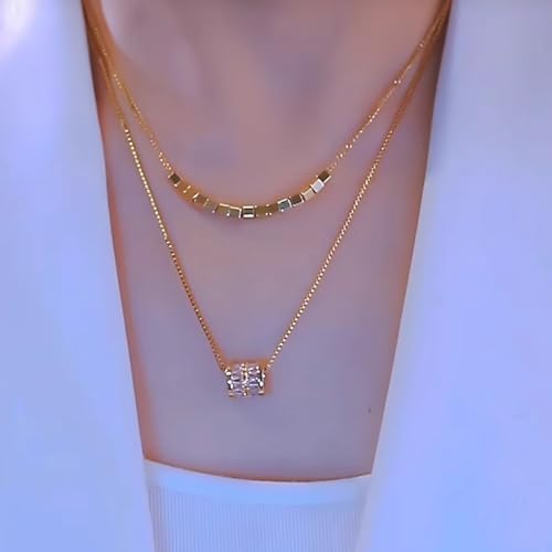 Gold Necklaces for Women Gifts - 14K Gold Plated Necklace for Women Necklaces for Her Tiny Fashion Jewelry for Teens，for Women Friends Jewelry Gifts，Necklace Gold Jewelry Birthday Gifts - style: Double layered necklace