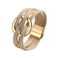 xuzhiyuan Simple Boho Circle Charm Leather Wrap Bracelet Handmade Layered Cuff Bracelets Bohemian Multi Bangle Bracelets Holiday Jewelry Gift for Women - color: Beige