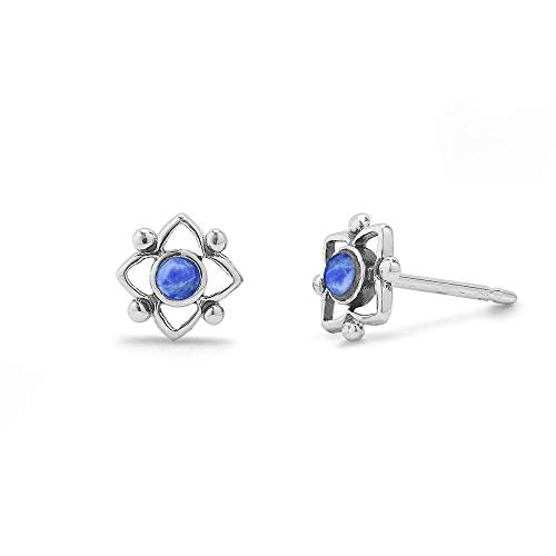 Boma Jewelry Sterling Silver Flower Shaped Dot Stud Earring - color: Lapis
