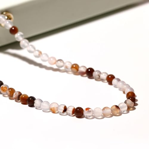 Simple Choker Necklace for Women Real Stone and Crystals Necklaces 4mm Beaded Choker Jewelry Meditation Gift for Women (16"+2") - style: Black Flower Agate