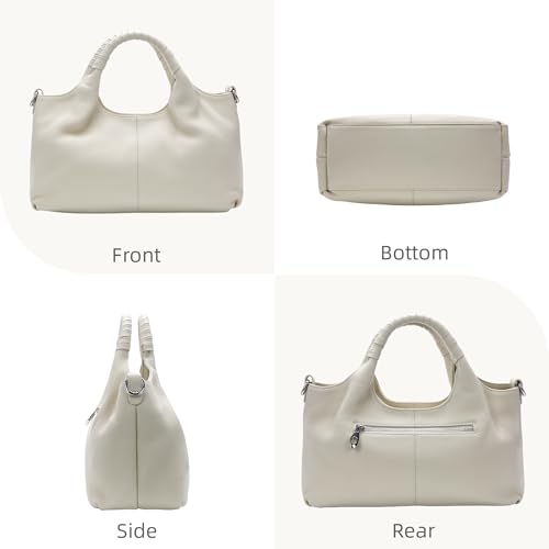 Iswee Genuine Leather Shoulder Bags Purses and Handbags for Women Satchel Designer Cross Body Hobo Medium Size Tote - color: Beige