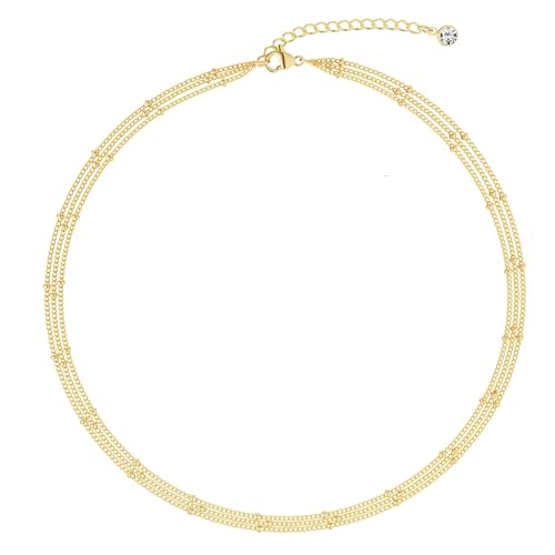 CHESKY 14k Gold Plated/Silver Plated Dainty Necklace for Women, Trendy Satellite Choker Necklace Thin Beaded Layered Choker Necklaces Discs Paperclip Chain Necklaces Womens Simple Jewelry - style: 3beads-gold