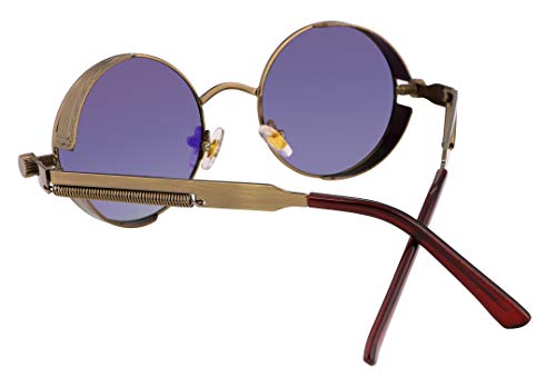 FEISEDY Retro Gothic Steampunk Sunglasses Round Metal Frame Punk Circle Inspired Shade Men B1857 - color: Bronze/Goldgreen