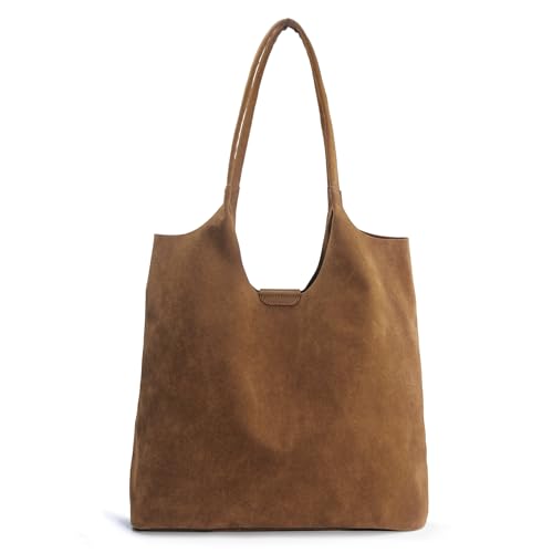 Soft Faux Suede Tote Bag for Women - Magnetic Closure Hobo Handbag, Casual Vegan Leather Purse - color: Brown