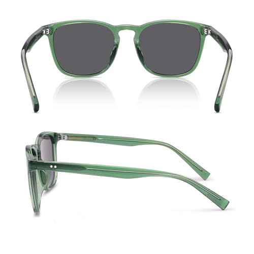 SOJOS Unisex Rounded Square Polarized Sunglasses TR90 Frame UV400 Protection Lightweight Retro for Women & Men - color: Green/Grey