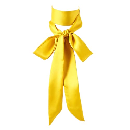 Long Thin Skinny Scarf Satin Neckerchief Ribbon Tie Waist Belt for Women - color: Bright Yellow