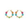 Colorful Rice Beads Flower Hoop Earrings for Women Handmade Beaded Boho Gold Circle Earrings Jewelry Resin Floral Hoop Earring Gift