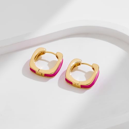 Chunky Hoop Earrings for Women Thick Minimalist Geometric Huggie Hoop Earrings Dainty Thick Y2K Preppy Earrings - style: Square-hot pink
