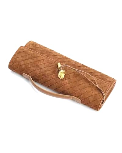 NEWBELLA Handwoven Women's Clutch Purse, Crossbody Bag with Adjustable Strap for Evening & Casual Use - color: Matted Brown