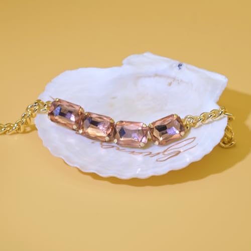 Fashionable Chunky Plated Tennis Rhinestone Statement Necklace Jewelry Set for Women Multicolor gem necklace with Great Sparkle and Shine Design for Women to Easy Match - color: LIGHT RED rhinestone necklace